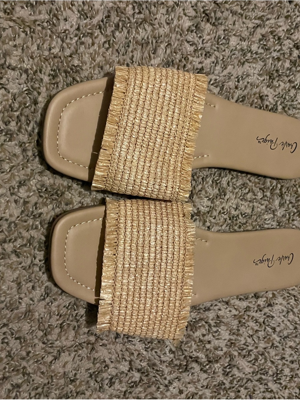 Casual Raffia Slide Sandals in Natural Beige - Women NWOT